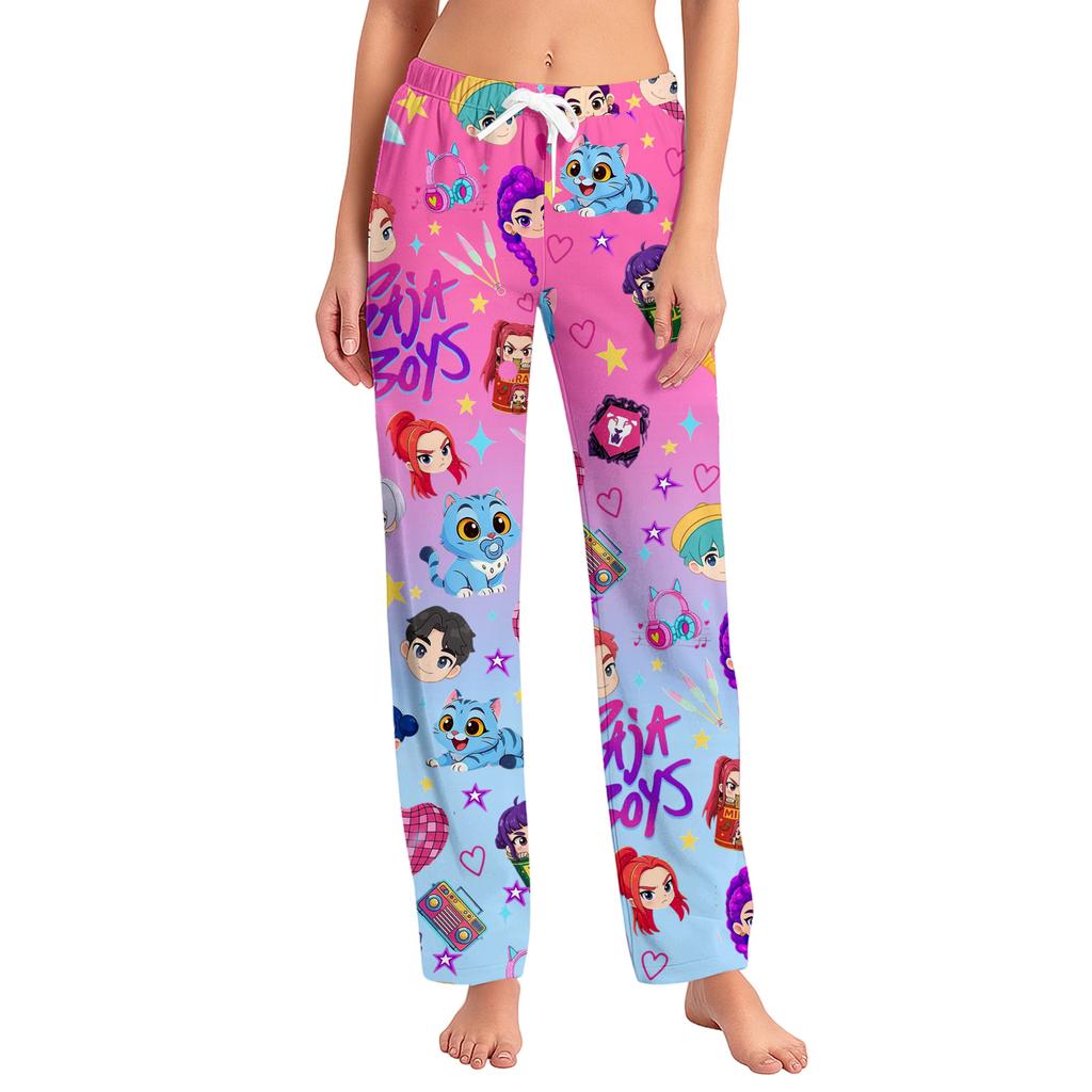 Pysjamasbukser for kvinner Nattøy Uformelt snøring Elastisk midjebukser Behagelig rett yoga løse bukser