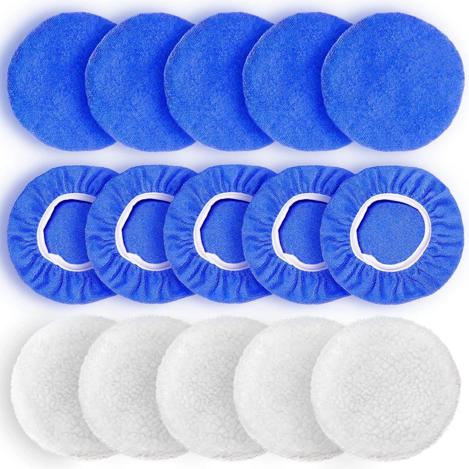 5 to 6 Inch Car Polisher Pad Bonnet, 15Pcs Car Polishing Bonnet Buffing Pads, 10*Microfiber+5*Woollen 10*Microfiber+5*Woollen (