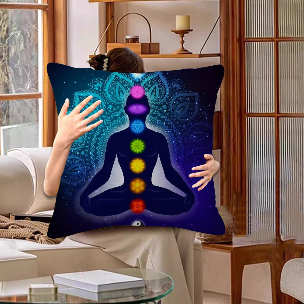 Meditation Seven Chakra Pillow Gift Home Office Decoration Bedroom Sofa Car Cushion Cover Case 45X45