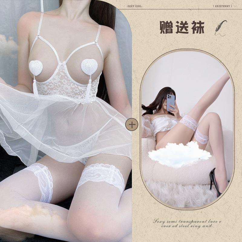 Sexy Pajamas Transparent Mesh Sex Underwear Steel Tray Open Crotch Tease Free Nightdress Sex Suit