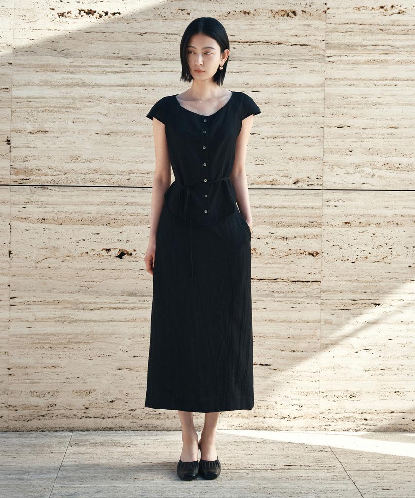 Siyajyu Sist9062 Breeze Wrinkle Skirt_Black