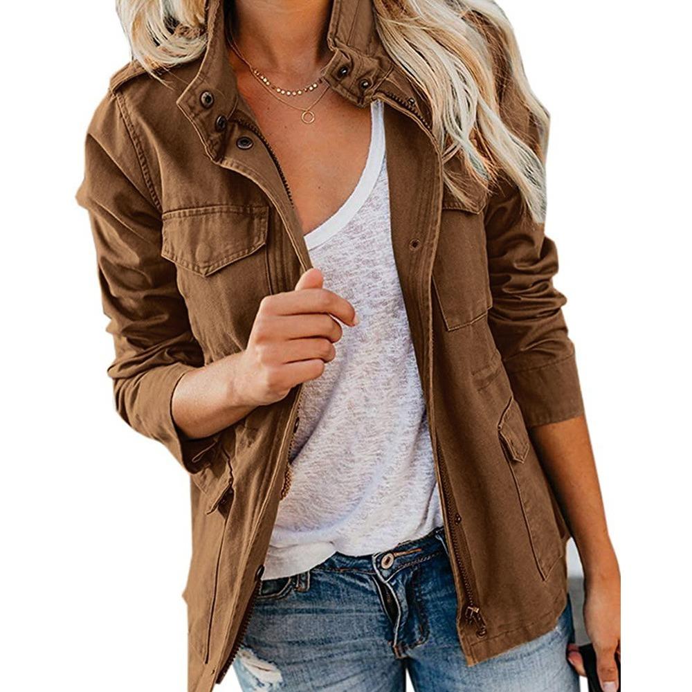 Dames Omgeslagen Kraag Lange Mouwen Losse Pasvorm Casual Utility Jas Elegante Pendelaar Buitenjas
