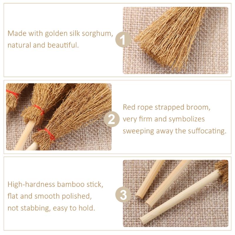 10Pcs Mini Broom Rope Straw Brooms Halloween Party Costume Witch Broom Dollhouse