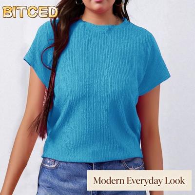 Damenmode, lässig, einfarbig, kurzärmelig, O-Ausschnitt, Blusen und Hemden