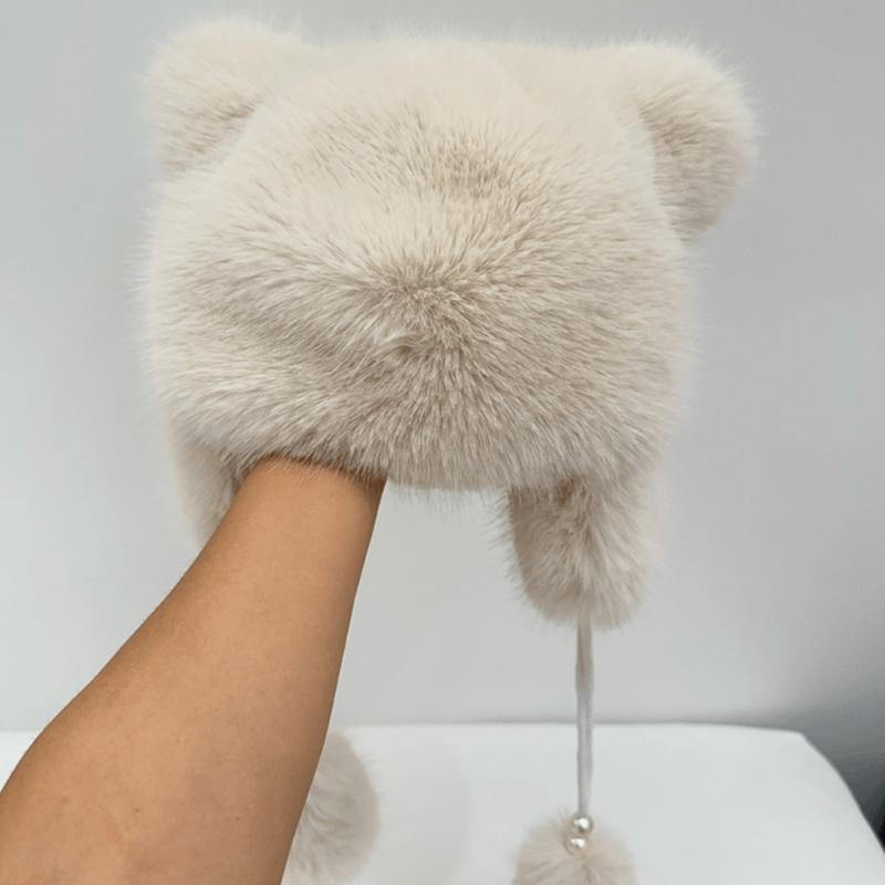 Teens Keep Warm Bear Ear Shape Hat Winter Driving Trapper Hat for Sweet Girls