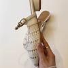 Soft leather version~ Gentle and versatile low-heeled woven toe shoes women's French metal one-word belt hollowed-out breathable half-slippers