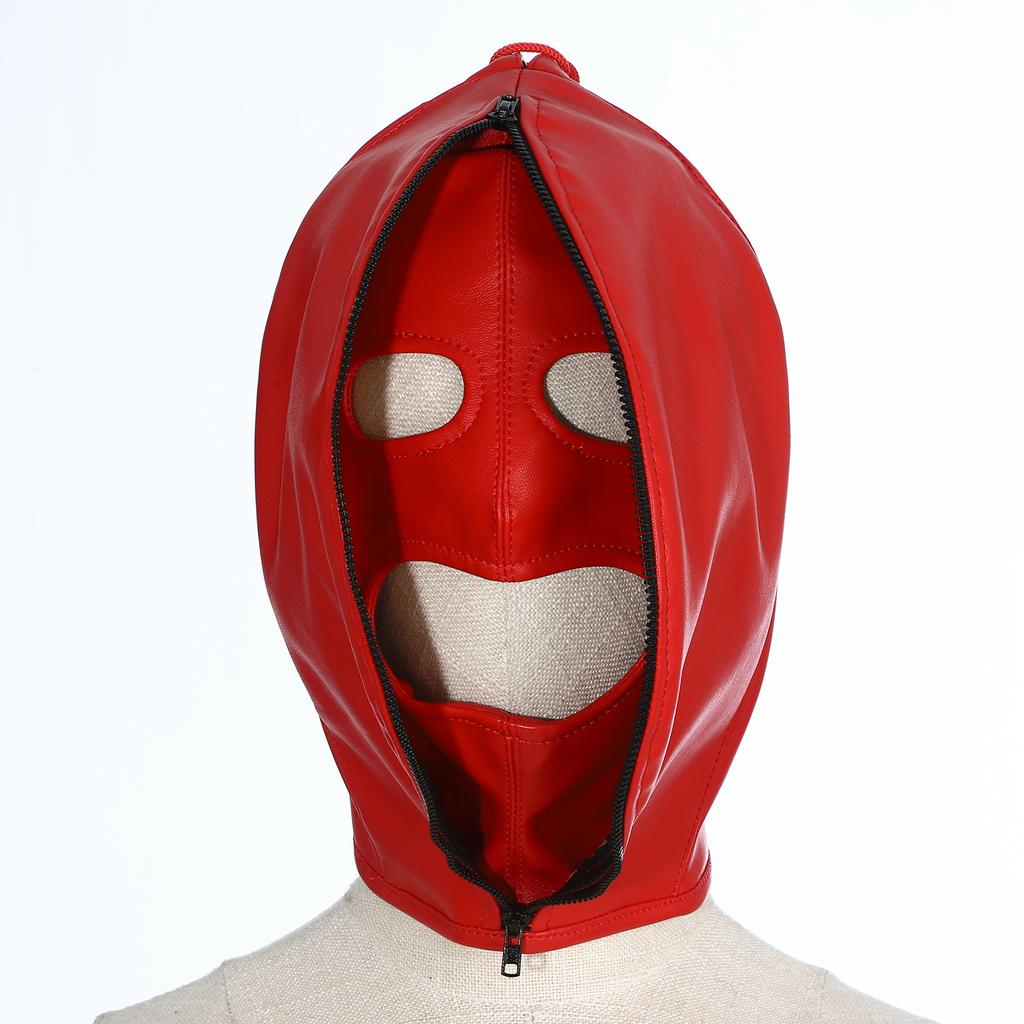 Máscara de Bondage de Cuero Ajustable para Hombres y Mujeres: Sudadera con Cremallera Completa y Capucha con Cierre de Cordones para Cosplay Gótico y Club