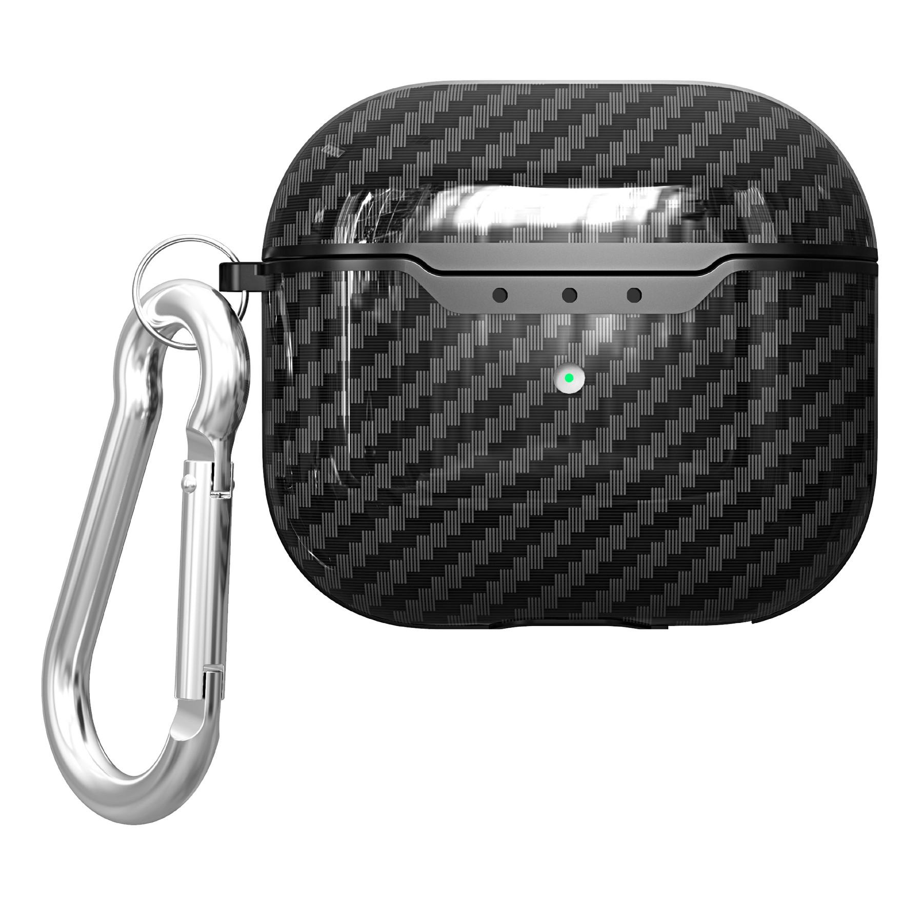 For AirPods 4 Charging Case Cover Carbon Fiber Texture Bluetooth-compatible Earbuds Shockproof TPU Case with Buckle A