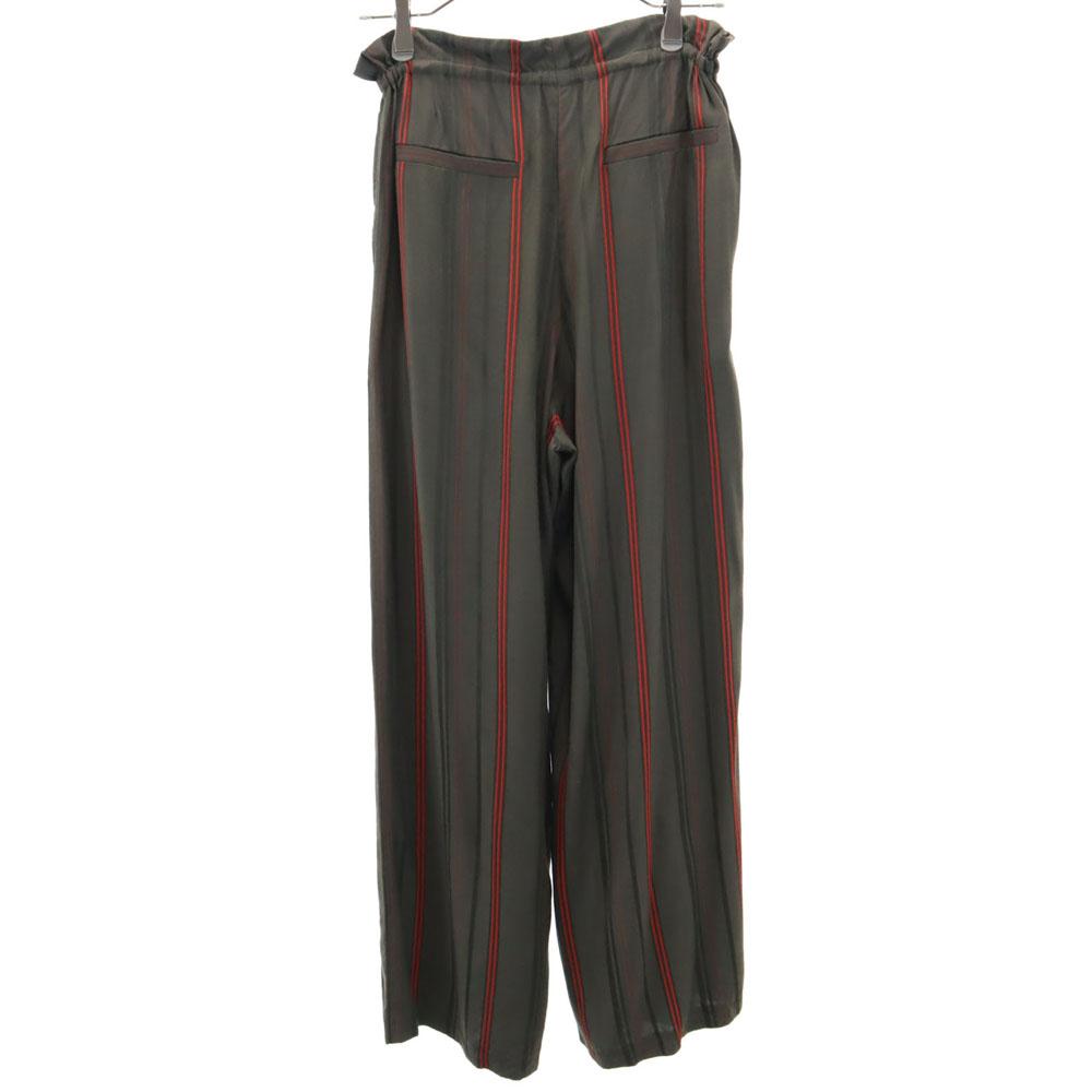 Aula Made In Japan Striped Pattern Long Pants Brown Waist Rubber Women Used