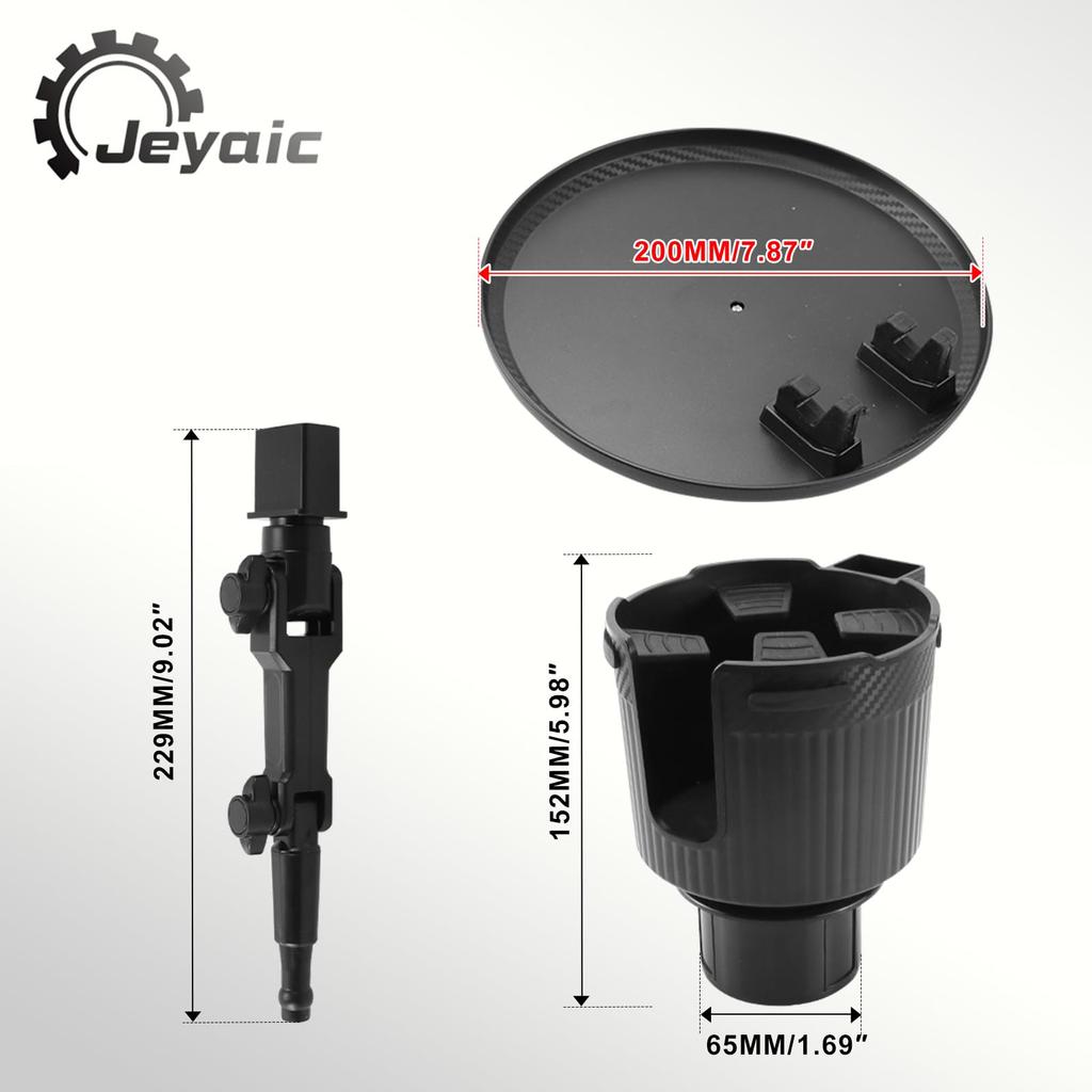 Jeyaic Car Drink Holder with Multifunctional Cup Stable Easy Black Tray, 2-in-1 Holder, Non-Slip, Storage, Installation,