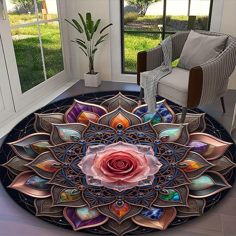1pc Mystic Feline Pair Printed Chair Rug for Home Office Use, Living Room Kitchen Game Room Round Carpet
