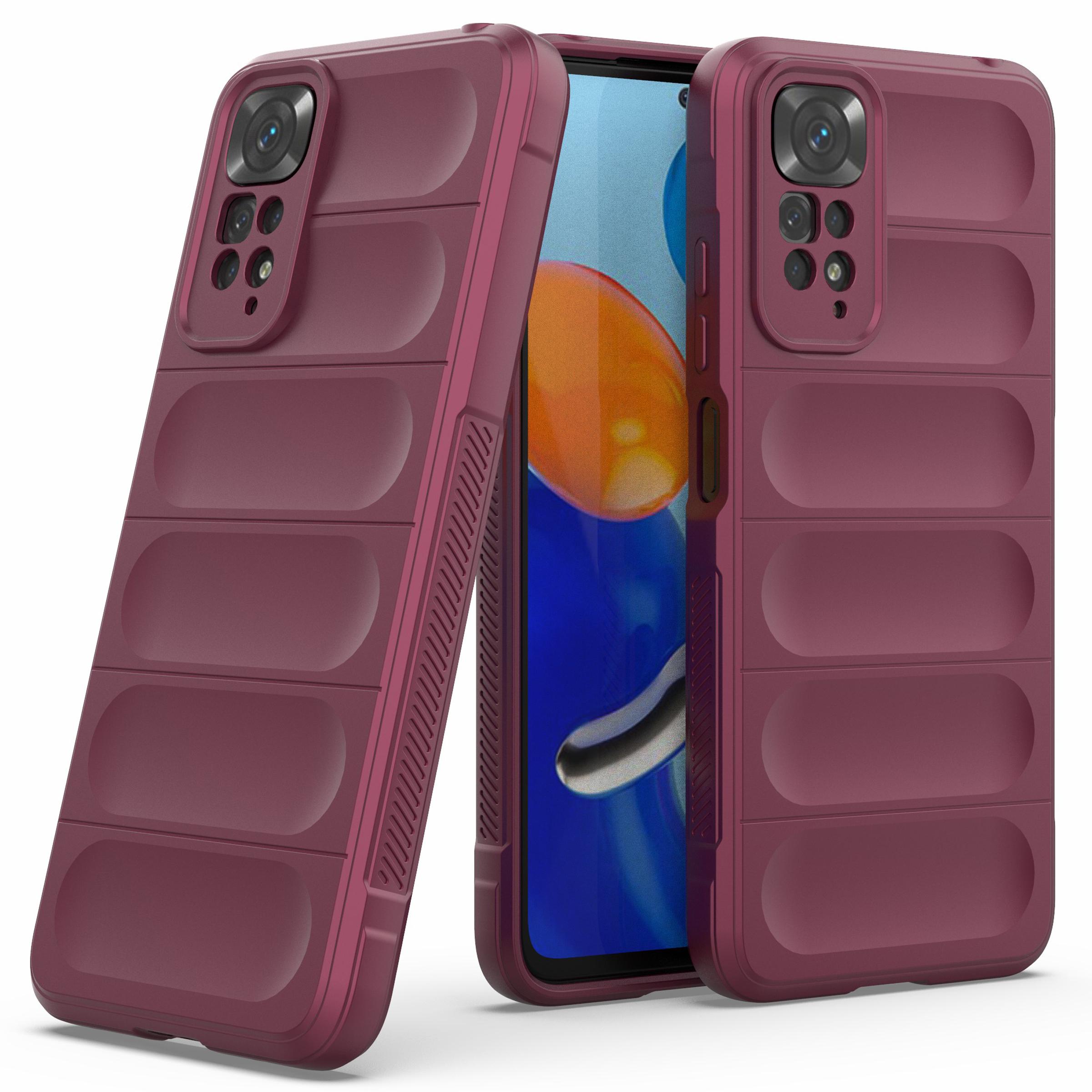 

For Xiaomi Redmi Note 11S 4G/Note 11 4G (Qualcomm) TPU Mobile Phone Drop-proof Case Rugged Back Cover Wine Red