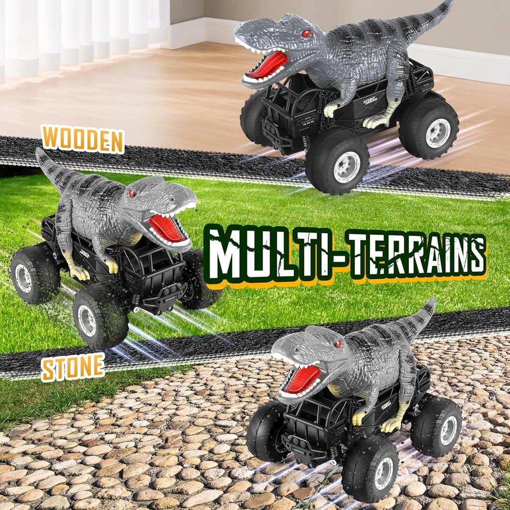 Remote Control Car, 2.4GHz 1:18 RC Cars With Light, 98FT 8KM/H 2-Rechargeable Battery, All Terrain Monster Remote Control Truck Toy, Dinosaur Monster