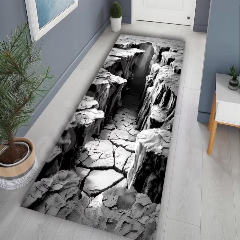Tappeto Runner 3D Fessura Rocciosa Canyon Corridoio Tappetino Pavimento Illusionale Valle Profonda Realistica Ideale per Decorazione Corridoio