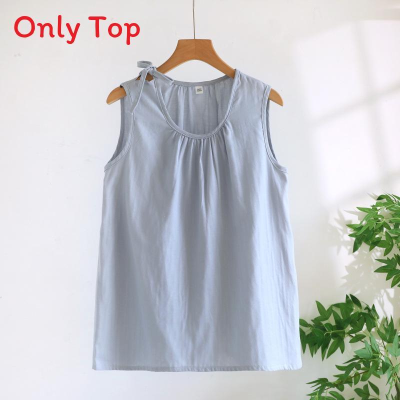 Lightweight Cotton Womens Pajama With Round Neck Sleeveless Top And Shorts For Summer