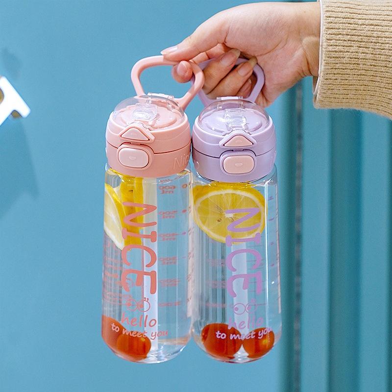 Large Capacity High-Appearance Student Straw Water Cup Shatterproof Portable Handheld Plastic Cup Double Spout Kids School Cup