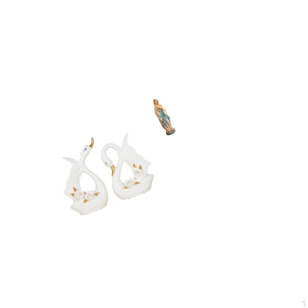 Elegant Ceramic Swan And Mary Resin Sculpture Set for Bookshelf Cabinet Office Desk Display Blessed