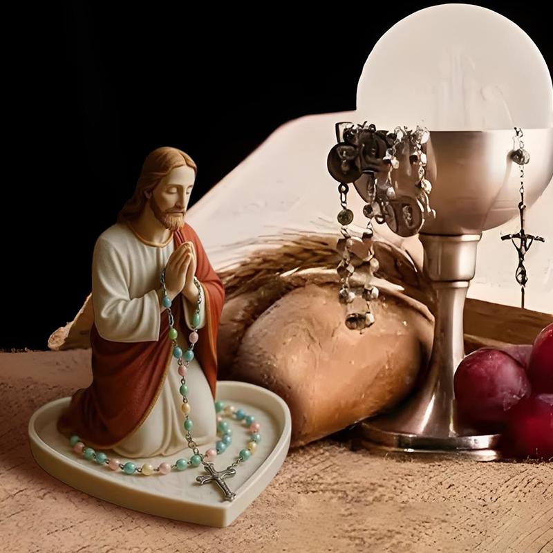 Virgin Mary Rosary Holder,Elegant Our Lady Prayer Rosary Box Religious Gift Catholic Gift, Mary And Jesus Heart Statue Tray