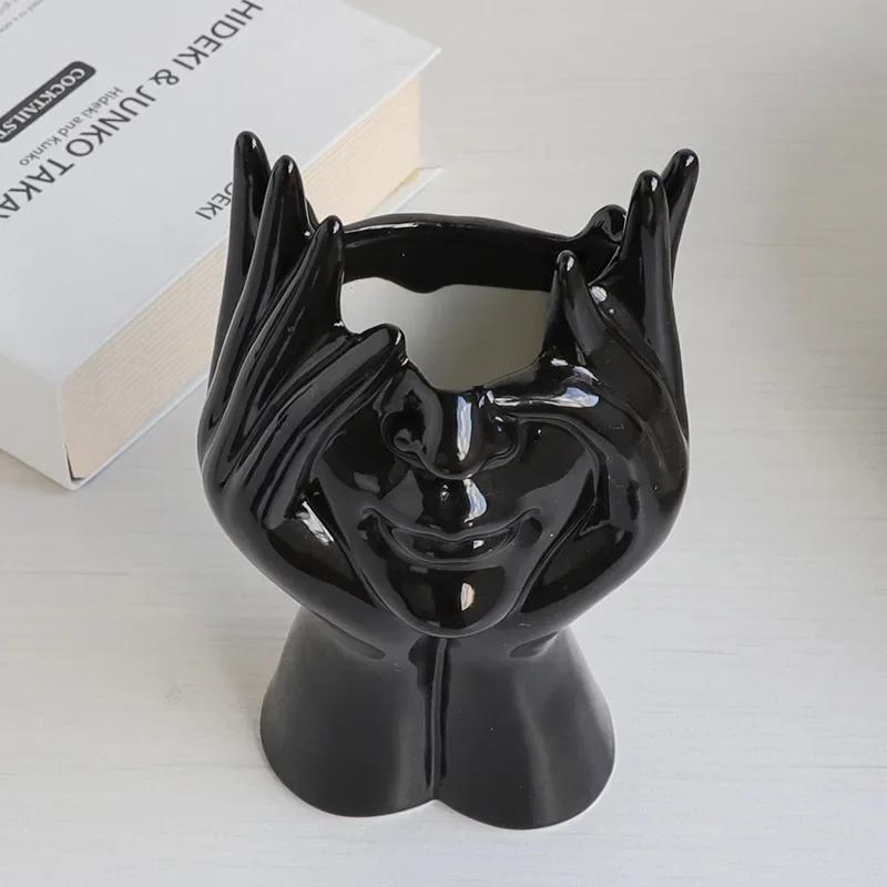 Nordic Style Body Art Black Ceramic Vase Living Room Tabletop Decorations Flower Arrangement Device Home Decoration Accessories