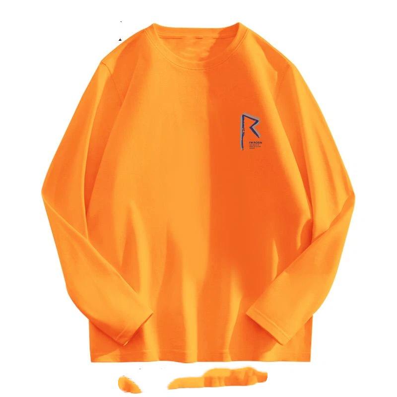 Men's New Spring and Autumn Pure Cotton Long-sleeved T-shirts Loose Fashionable Simple and Heavy-weight Bottoming Shirts