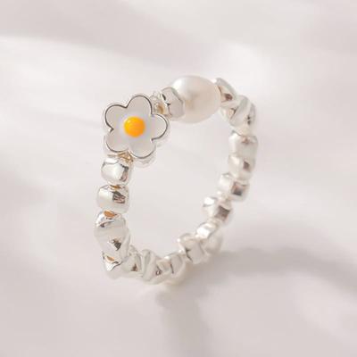 JEWNEL Silver925 Epoxy Daisy Flower Pebble Rubber Band Ring