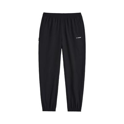 Li Ning Letter Logo Printed Cuffed Mid Waist Knitted Sports Pants Women Pants Black AYKV824-1