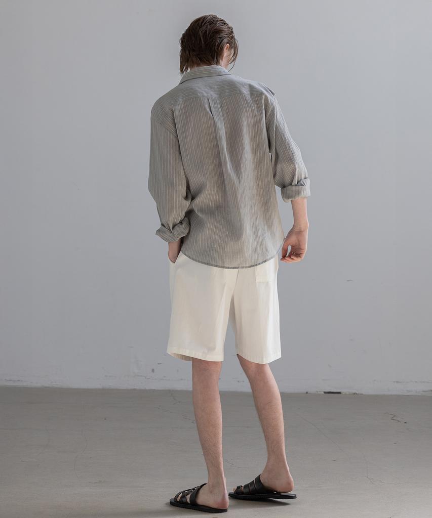 Dekkoloso Jacquard Texture Striped Linen Shirt [Ash Grey]