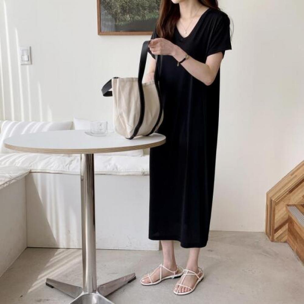 New ArriVals Open Run Women V Neck oVersized Short sleeVe Plain Dress