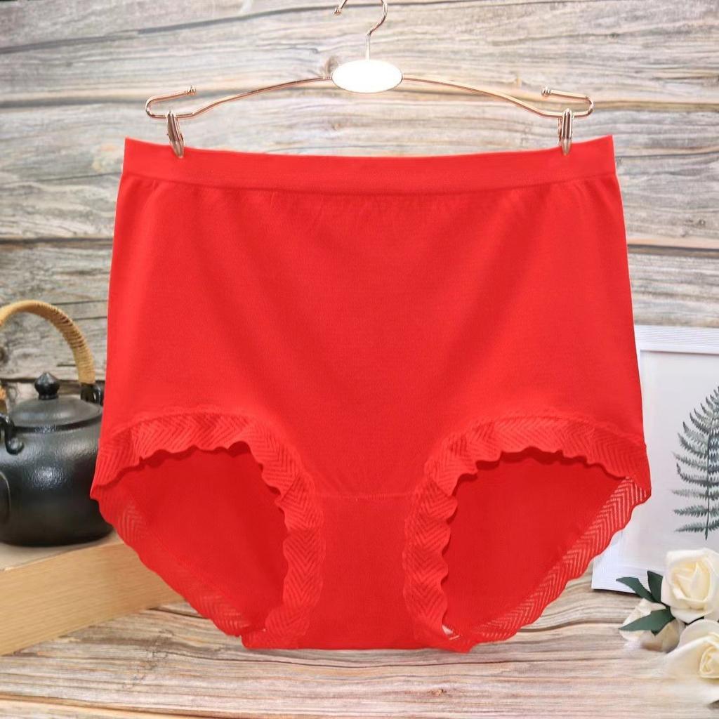 Plus Plus Size Women's Summer Lace Edge Seamless High Waist Briefs