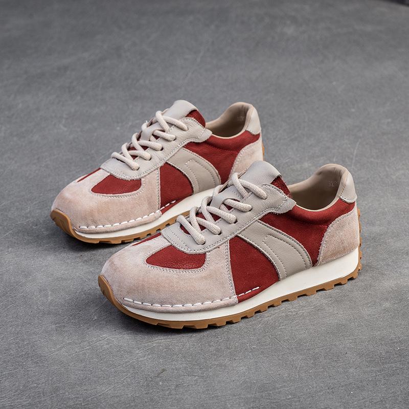 Fashion GKTINOO Lace-up Women's Flat Shoes Genuine Leather Sneakers Mixed Colors 2025 New Handmade Comfortable Retro Platform Sneakers
