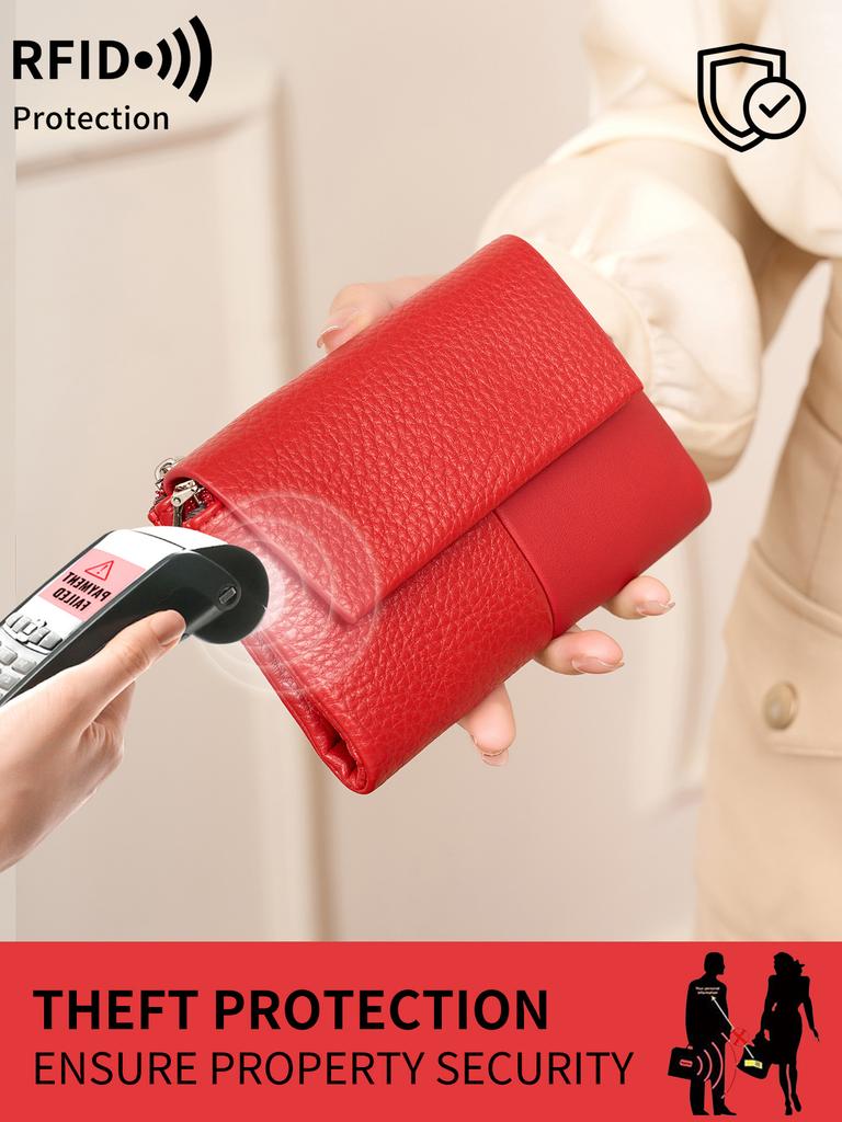 RFIDshielded women's wallet stylish bifold folding largecapacity credit card holder coin purse double zipper women's hand wallet