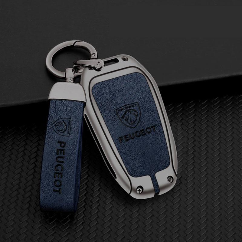 Leather Zine Alloy Car Smart Key Case Shell Cover Protector Fob For Peugeot 308 408 508 2008 3008 4008 5008 Keychain Accessories