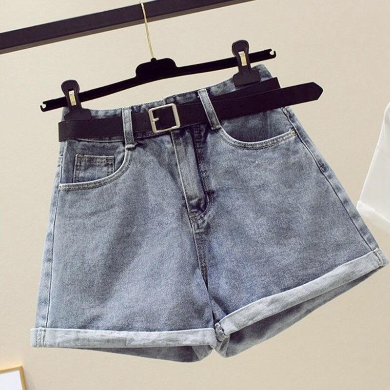Classic and Minimalist Fashion Versatile Rolled Edge Casual Female Thin Summer High-waisted Thin A-line Wide-leg Denim Shorts Individuality Trendiness
