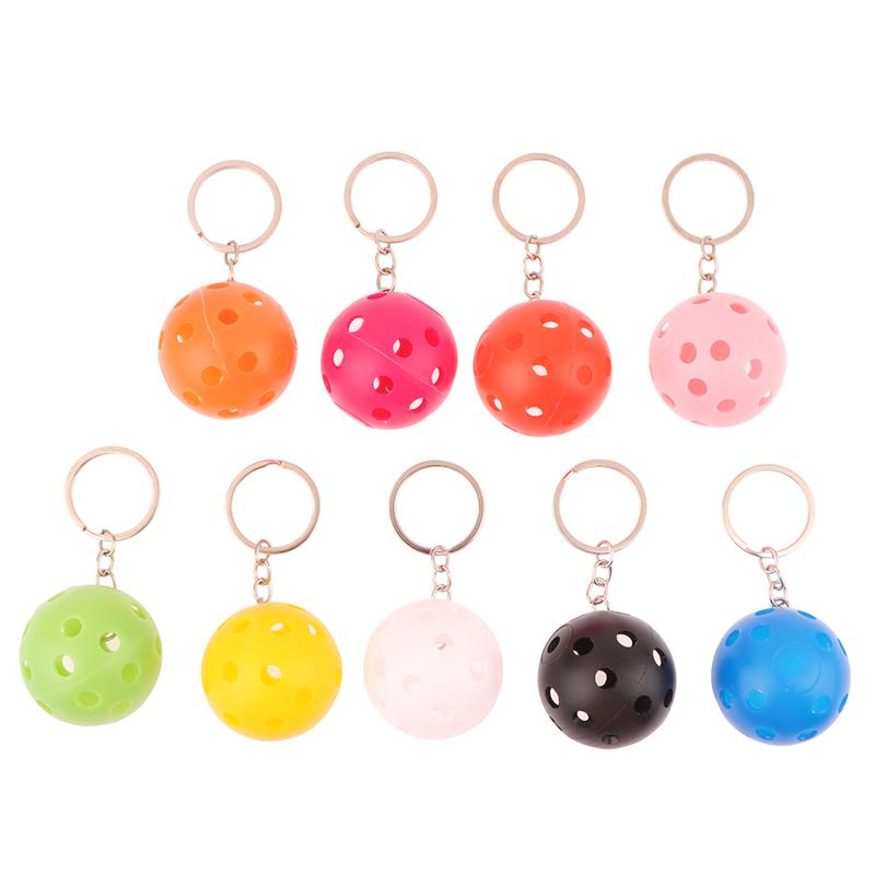 Creative Pickleball Racket Metal Keychain Colorful Hollow Golf Ball Keychains Pickle Dink Ball Fans Party Gift Bag Pendant