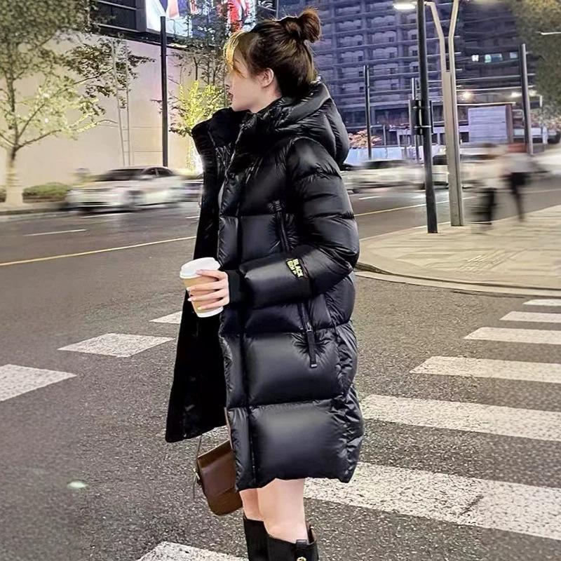 Direct supply goose down jacket women's medium and long black series puffs new couple long down jacket winter warm thickened coat