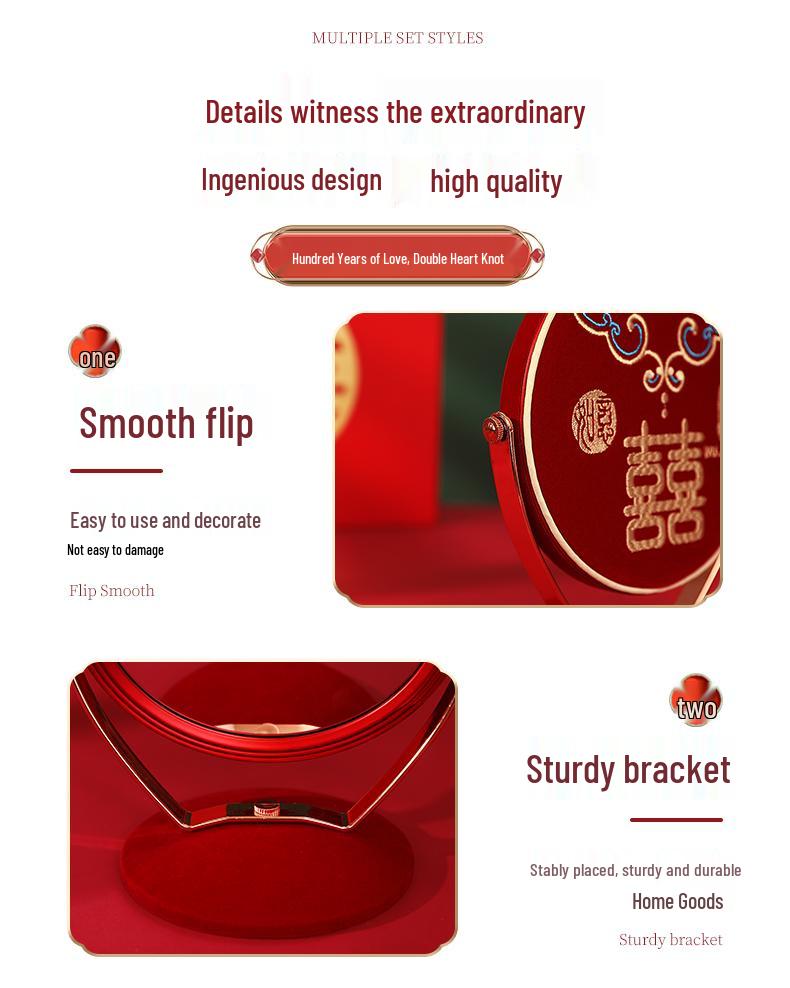 Double Happiness Red Wood Bride Gift Set: Mirror & Comb Collection