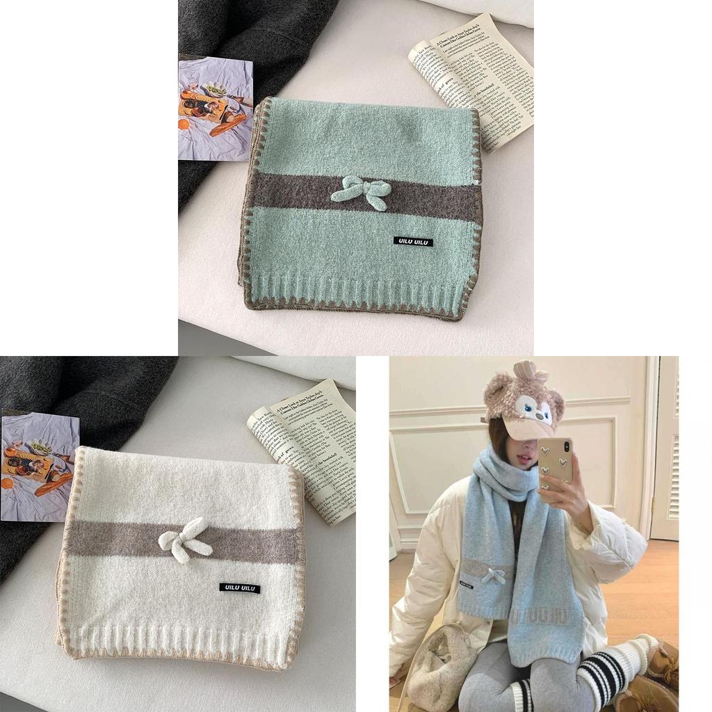 Wool Blend Korean Style Knitted Scarf With Letter Embroidery For Winter Fashion Accessory