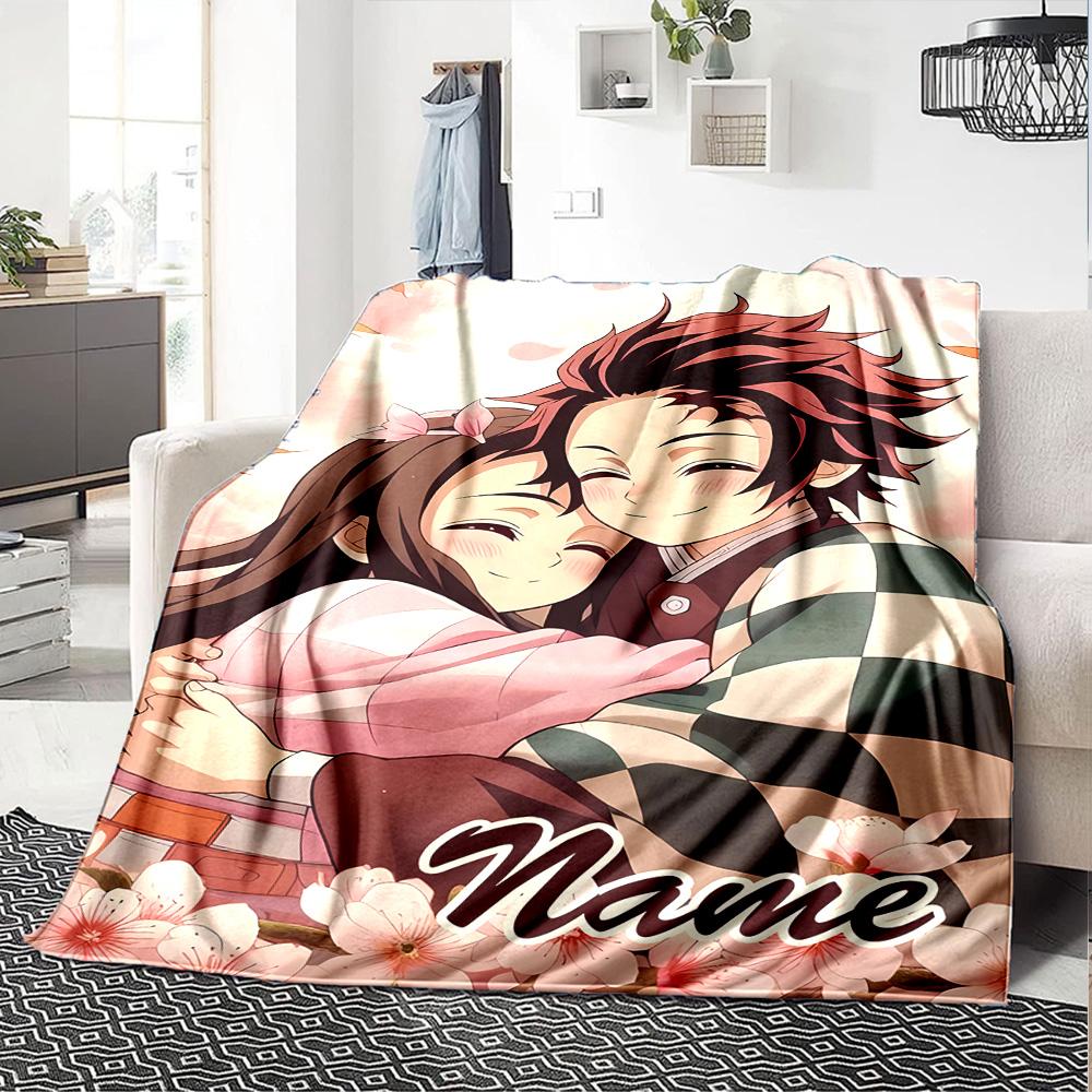 Customizable Demon Slayer6 Throw Blanket – Personalized Name, All-Season Cozy Snug Blanket, Machine Washable, Personalized Blanket