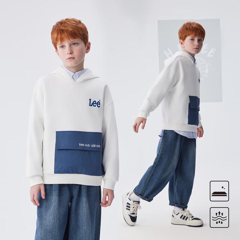 LeeKids Color-block Faux Denim Print Retro Hooded Sweatshirt 150