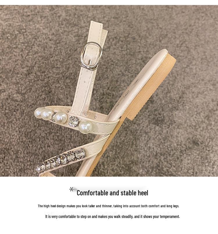 Women's 2024 Summer Rhinestone Pearl Flat Sandals - Korean Style Temperament Casual Shoes