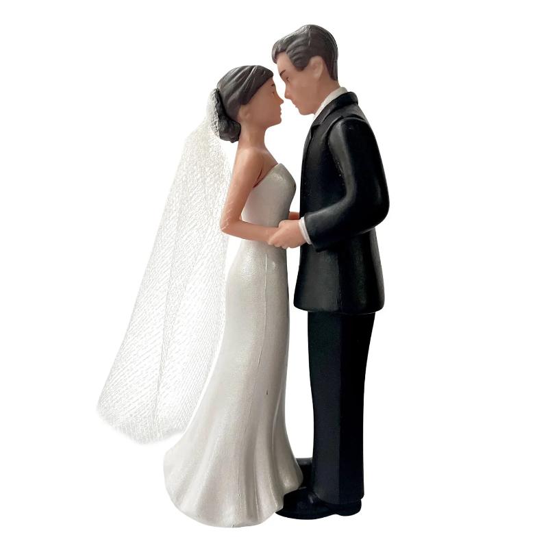 Elegant Bride & Groom Wedding Cake Topper With Veil 4.3" - Anniversary, Bridal Shower, Engagement Party Decoration,Wedding Props