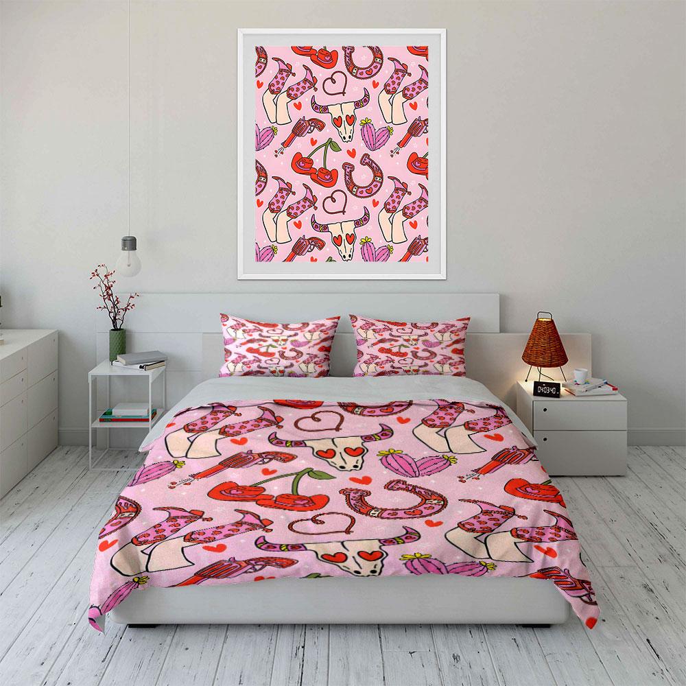 Western Love Pattern Home Decor Soft Comfortable Duvet Cover Bedding Set Included 1*Duvet Cover & 2*Pillowcases, Gift