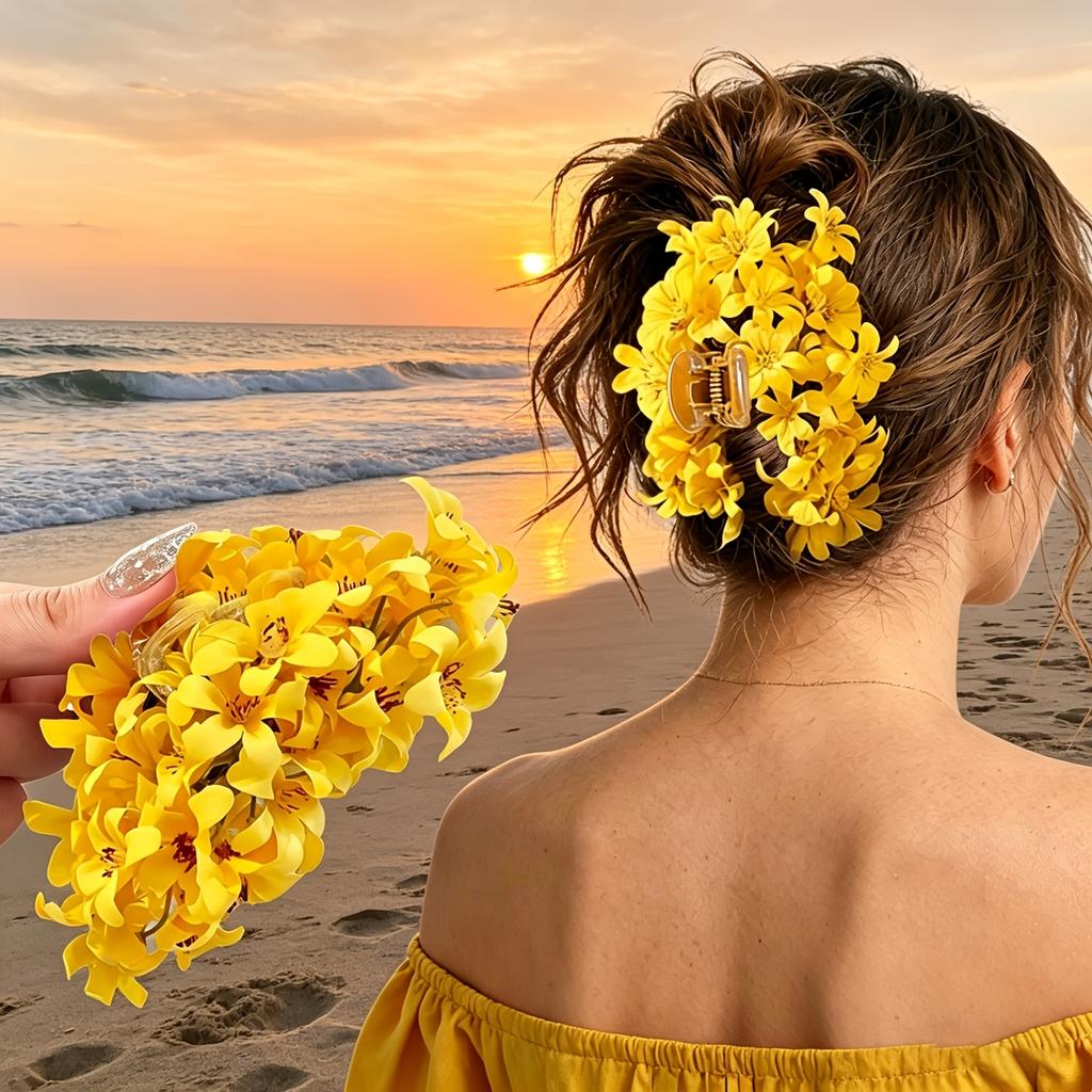 New Spring/Summer Large Full-Bloom Artificial Flower Hair Claw Clip, Women's Fashionable Hawaiian-Style Luxurious and Elegant Floral Hair Clamp