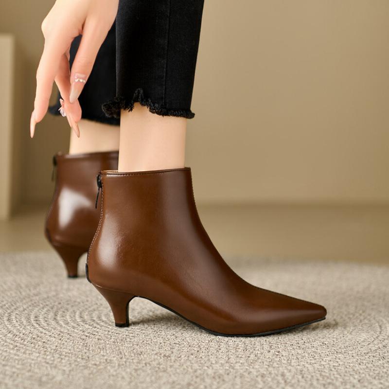 European and American New Low Boots Large Size Women's High Heels Pointed Rubber Soft Sole Zipper 2025 Women's Boots