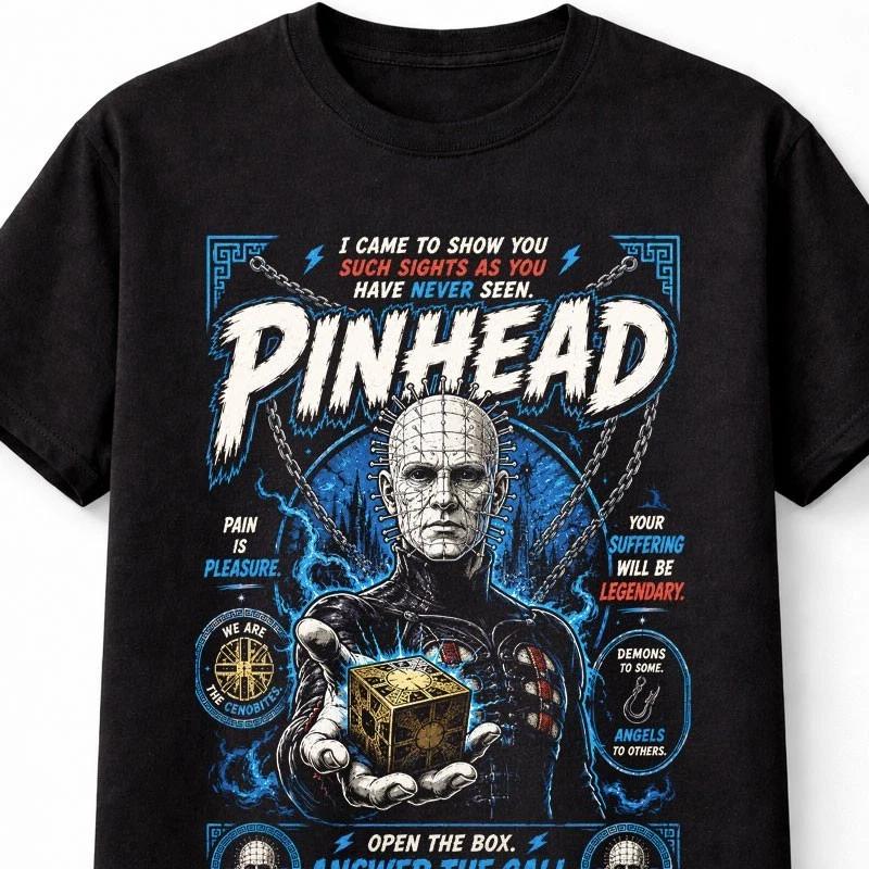 Pinhead Hellraiser Cenobite Blue Horror Gothic Graphic Unisex TShirt S
