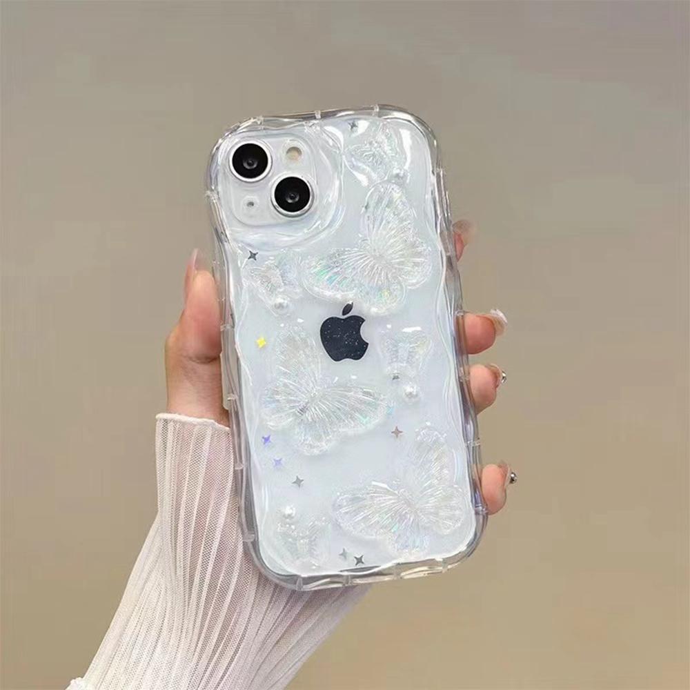 For iPhone 13 Case Pearl Butterfly Design Clear TPU Phone Cover