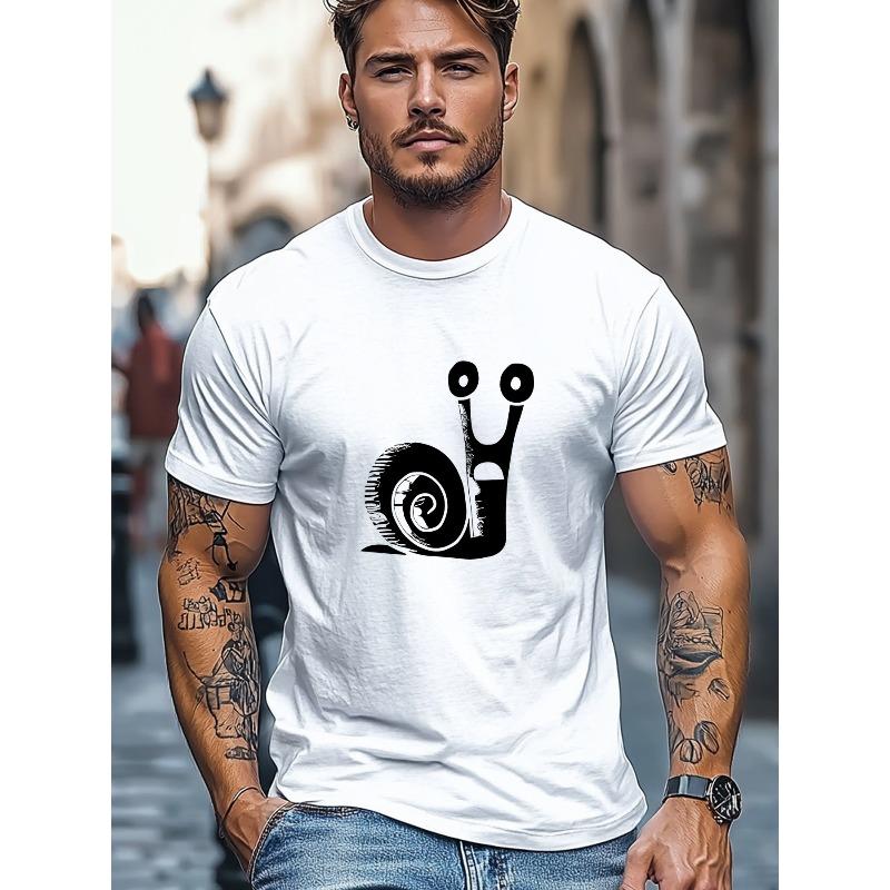 Men's Short Sleeve T-Shirt with Black Cute Snail & Print - Summer Round Neck Tee, Soft Breathable Fabric for Beach, Picnic, Casual Attire