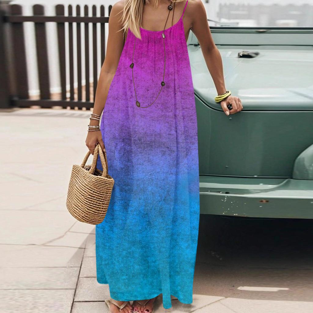 Dámské Módní Ležérní Volné Šaty s Květinovým Potiskem a Úzkými Ramínky Bez Zad