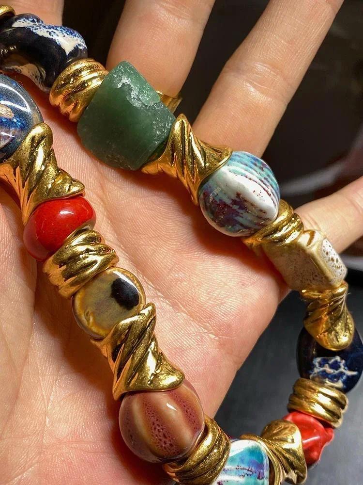 Vintage Floral Round Ceramic Necklace for Women Design Sense 2025 New In Fashion Chokers Necklaces Party Jewelry Gift