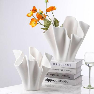 Keramiske Håndverk Geometriske Plisserte Mønstre Tre-dimensjonal Blomsterpotte Rynket Blomstervase Hjemmedekorasjon Tilbehør
